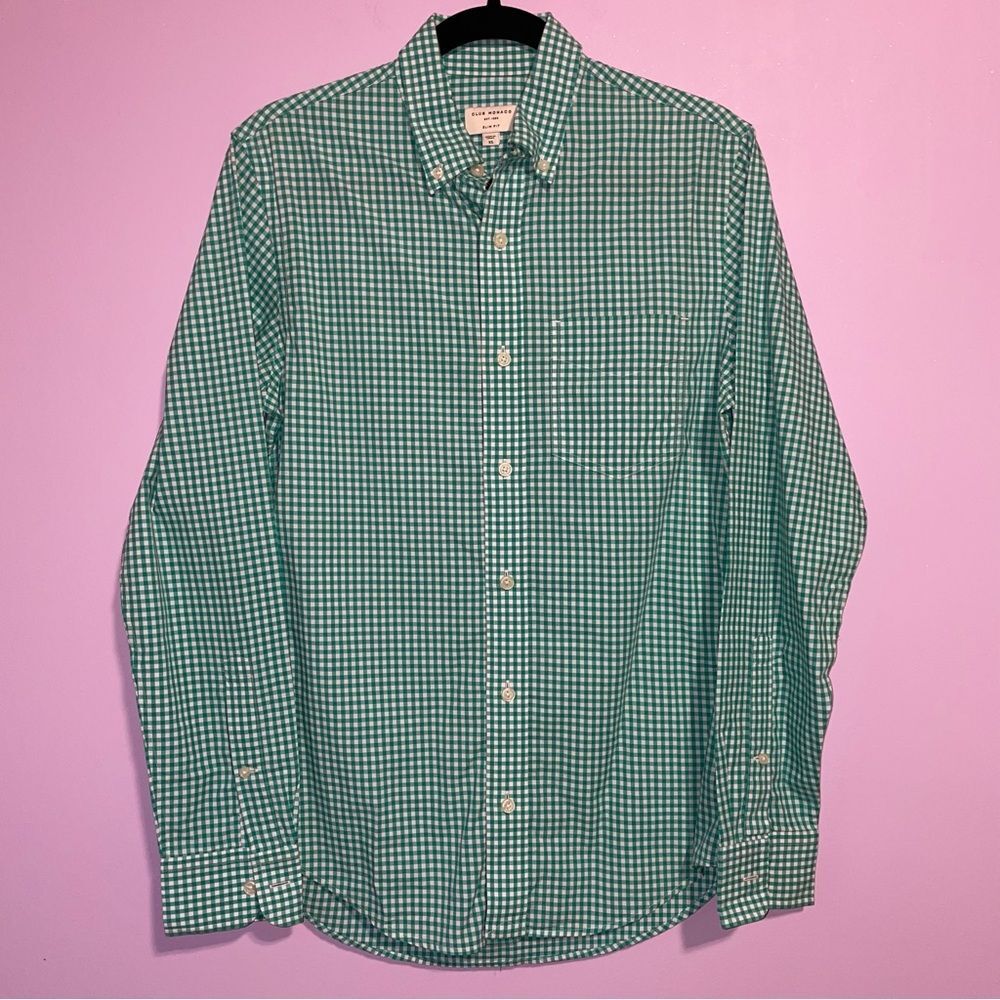 Club Monaco Green Gingham Button Up Shirt Men XS Office Career Preppy Academia